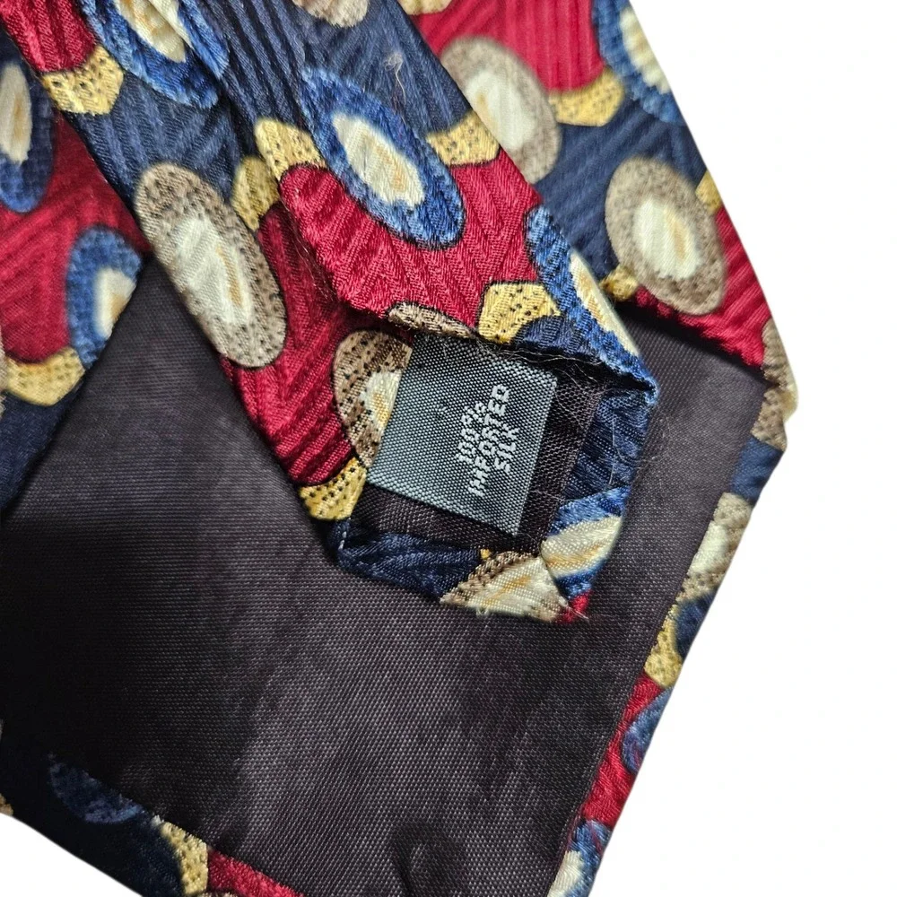 Peter‎ Thomas by Superba Necktie Silk Geometric Pattern Red Blue Gold Men's